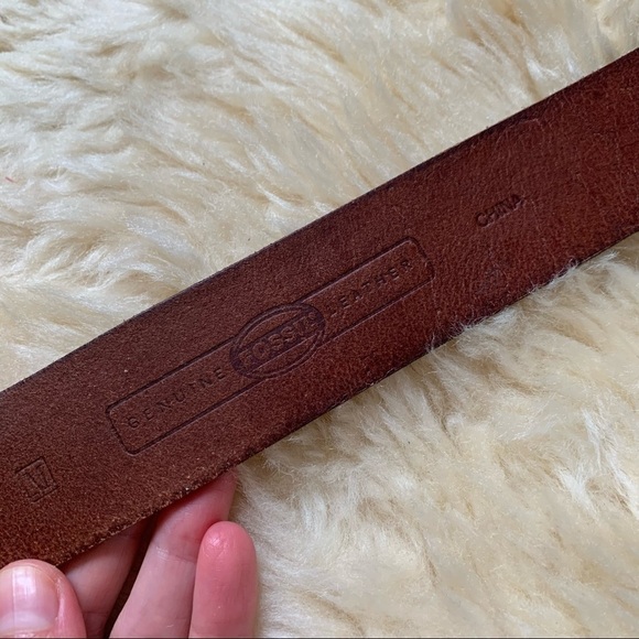 Fossil Classic Cognac Brown Dusty Rose Rhinestone Embellished Buckle Belt M main image 4